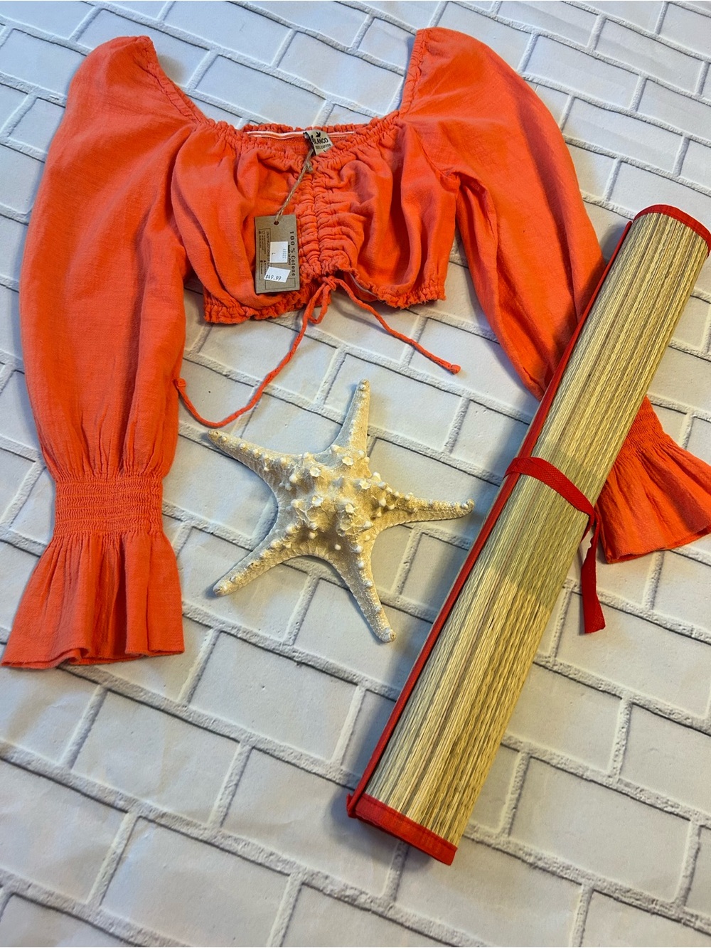 NWT Blanco cotton Orange Cropped Peasant Blouse